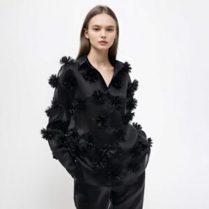 Patchwork Stereo Flower Long Sleeve Blouses