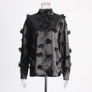 Patchwork Stereo Flower Long Sleeve Blouses