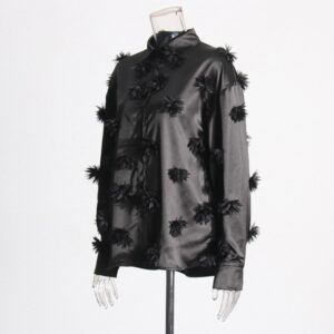Patchwork Stereo Flower Long Sleeve Blouses