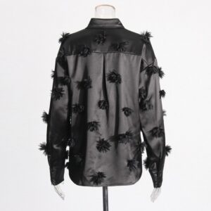 Patchwork Stereo Flower Long Sleeve Blouses