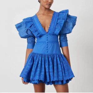Patchwork Ruffle High Rise Short Sleeve Dress
