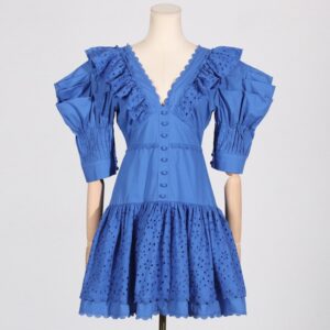 Patchwork Ruffle High Rise Short Sleeve Dress