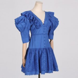Patchwork Ruffle High Rise Short Sleeve Dress
