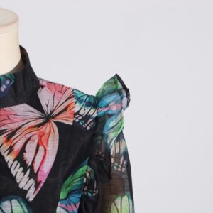 Lace Up Ruffle Lantern Sleeve Long Sleeves Dress