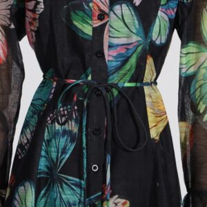 Lace Up Ruffle Lantern Sleeve Long Sleeves Dress