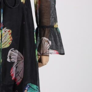 Lace Up Ruffle Lantern Sleeve Long Sleeves Dress