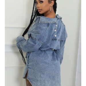 Denim Buckle Patchwork Lapel Mini Dress