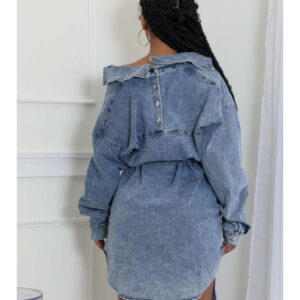 Denim Buckle Patchwork Lapel Mini Dress